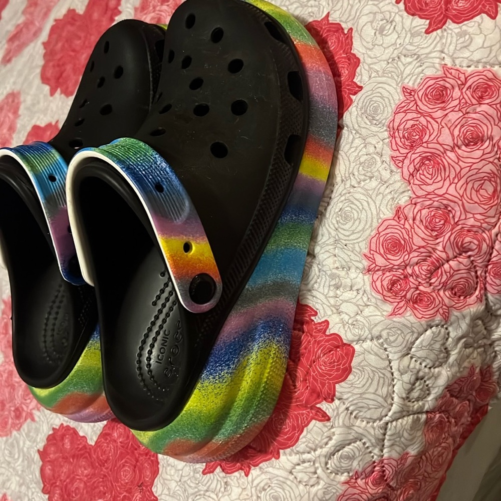 Rainbow black crocs size 9 woman